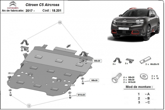 Acél motor, sebességváltó, hűtő, első lökhárító védőlemez Citroen C5 Aircross