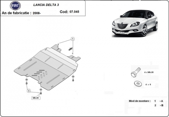 Acél motor, kapcsolószekrény védőlemez Lancia Delta 3