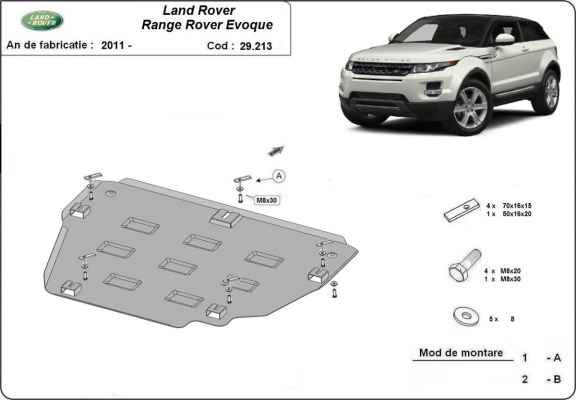 Acél motor, kapcsolószekrény védőlemez Range Rover Evoque