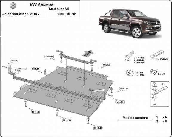 Acél kapcsolószekrény, differenciálmű védőlemez Volkswagen Amarok V6 automat