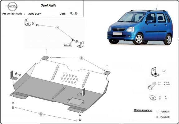 Acél motor, kapcsolószekrény védőlemez Opel Agila (H00)