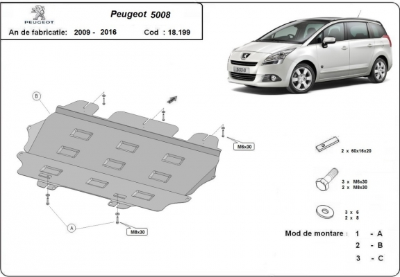 Acél motor, kapcsolószekrény védőlemez Peugeot 5008