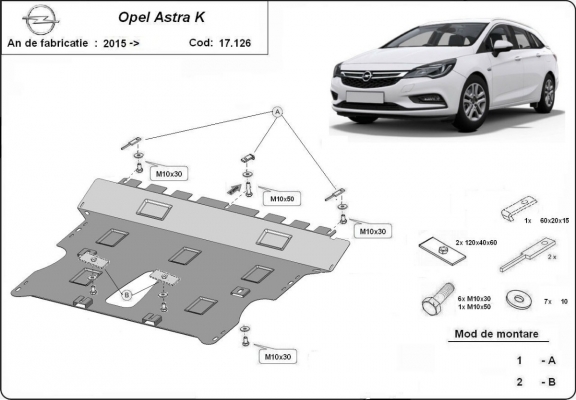Acél motor, sebességváltó, hűtő, első lökhárító védőlemez Opel Astra K