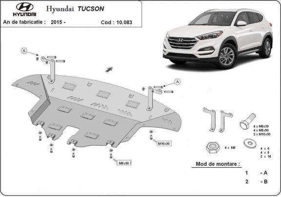 Acél motor, sebességváltó, hűtő, első lökhárító védőlemez Hyundai Tucson
