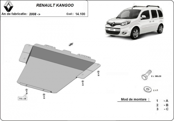 Acél motor, kapcsolószekrény védőlemez Renault Kangoo