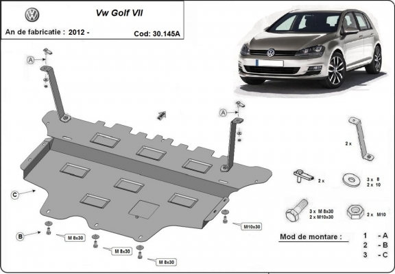 Acél motor, kapcsolószekrény védőlemez VW Golf 7