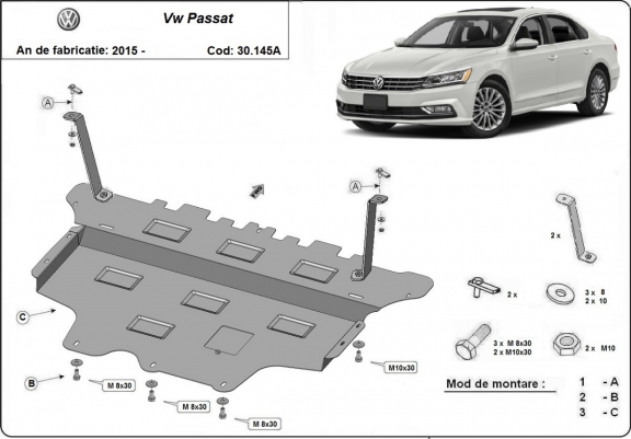 Acél motor, sebességváltó, hűtő, első lökhárító védőlemez VW Passat B8