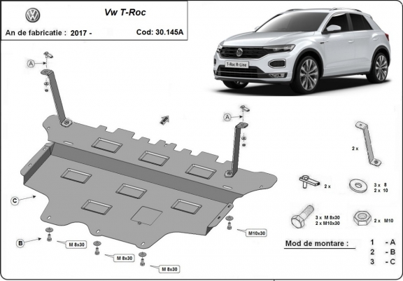 Acél motor, sebességváltó, hűtő, első lökhárító védőlemez Volkswagen T-Roc