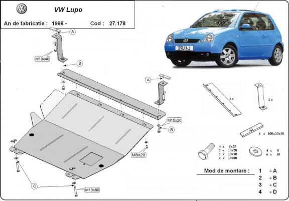 Acél motor, kapcsolószekrény védőlemez VW Lupo