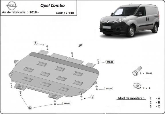 Acél motor, kapcsolószekrény, hűtő védőlemez Opel Combo