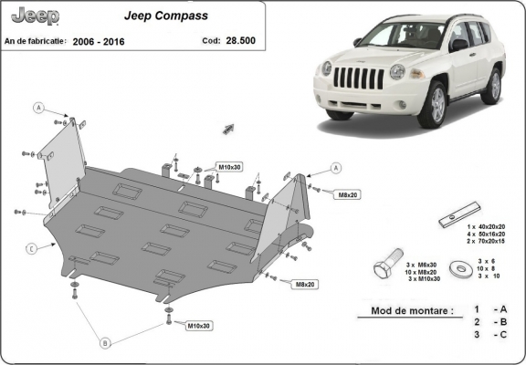 Acél motor, kapcsolószekrény védőlemez Jeep Compass