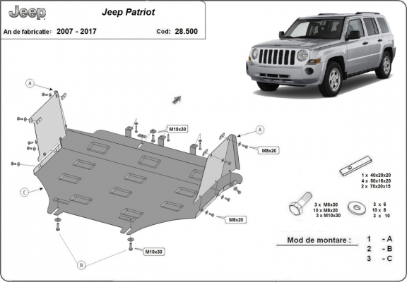 Acél motor, hűtő védőlemez Jeep Patriot