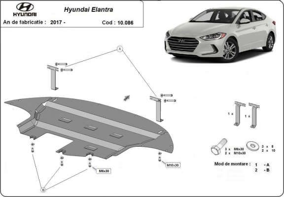 Acél motor, sebességváltó, hűtő, első lökhárító védőlemez Hyundai Elantra