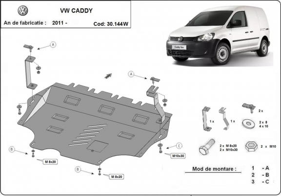 Acél motor, kapcsolószekrény védőlemez VW Caddy