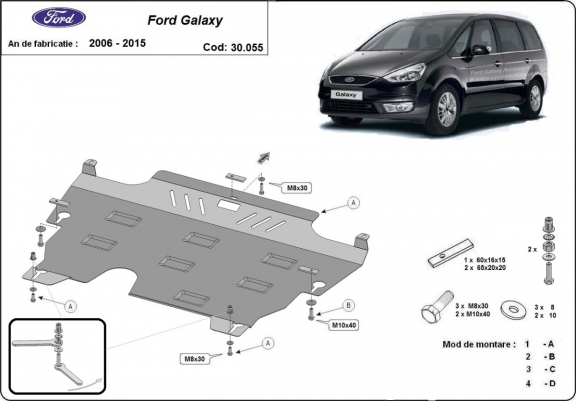 Acél motor, kapcsolószekrény, hűtő védőlemez Ford Galaxy 2