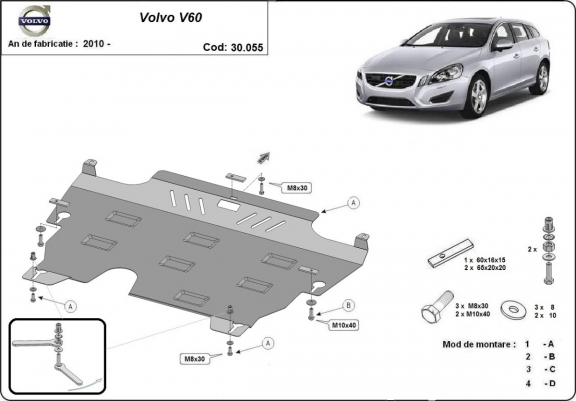Acél motor, kapcsolószekrény, hűtő védőlemez Volvo V60