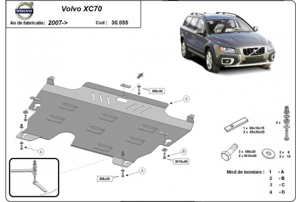 Acél motor, kapcsolószekrény védőlemez Volvo XC70