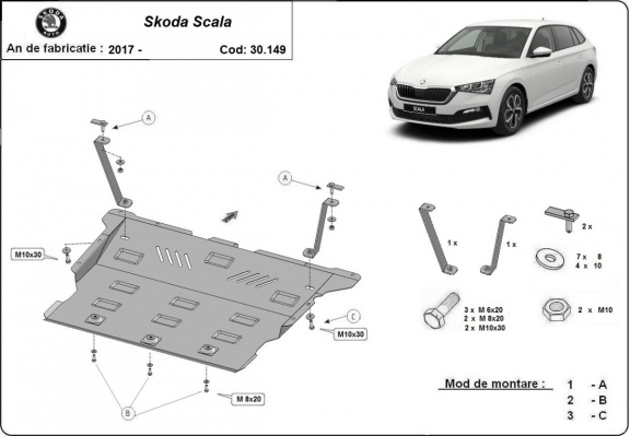 Acél motor, sebességváltó, hűtő, első lökhárító védőlemez Skoda Scala