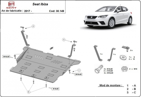 Acél motor, sebességváltó, hűtő, első lökhárító védőlemez Seat Ibiza