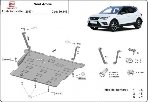 Acél motor, kapcsolószekrény védőlemez Seat Arona