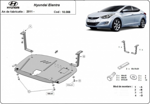 Acél motor, kapcsolószekrény védőlemez Hyundai Elantra 2