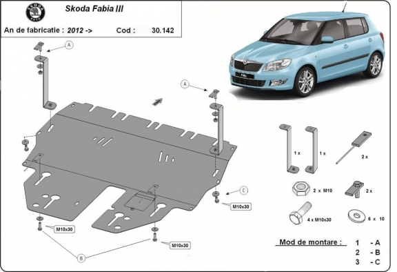 Acél motor, sebességváltó, hűtő, első lökhárító védőlemez Skoda Fabia 3