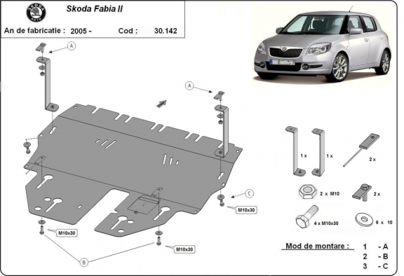 Acél motor, sebességváltó, hűtő, első lökhárító védőlemez Skoda Fabia 2