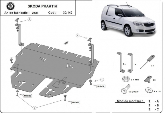 Acél motor, sebességváltó, hűtő, első lökhárító védőlemez Skoda Praktik
