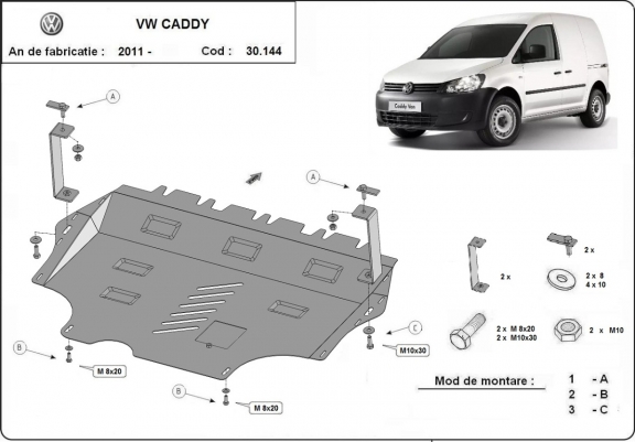 Acél motor, kapcsolószekrény védőlemez VW Caddy