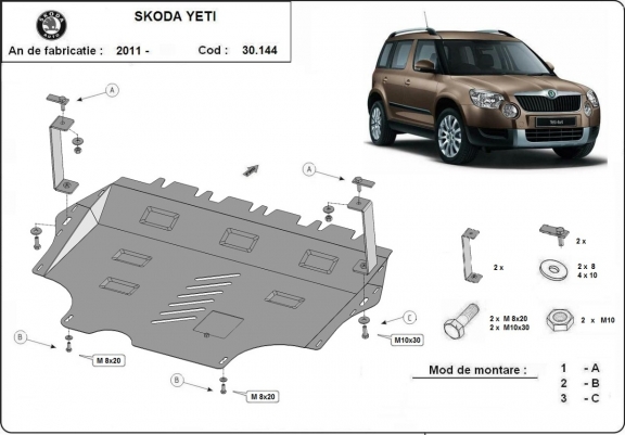 Acél motor, kapcsolószekrény védőlemez Skoda Yeti