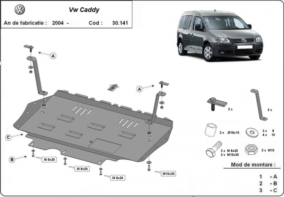 Acél motor, kapcsolószekrény, hűtő védőlemez VW Caddy