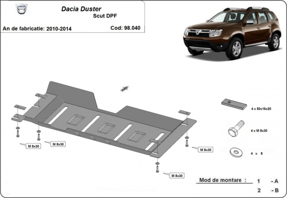 Acél részecskeszűrő védőlemez Dacia Duster