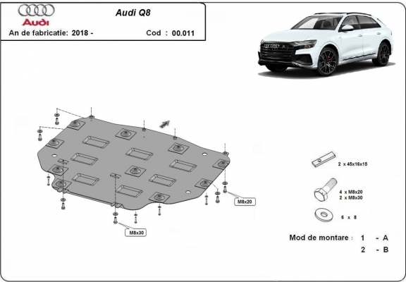 Acél motor, kapcsolószekrény védőlemez Audi Q8