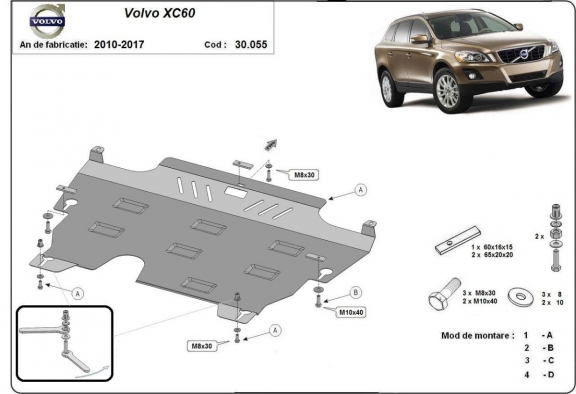 Acél motor, kapcsolószekrény, hűtő védőlemez Volvo XC60