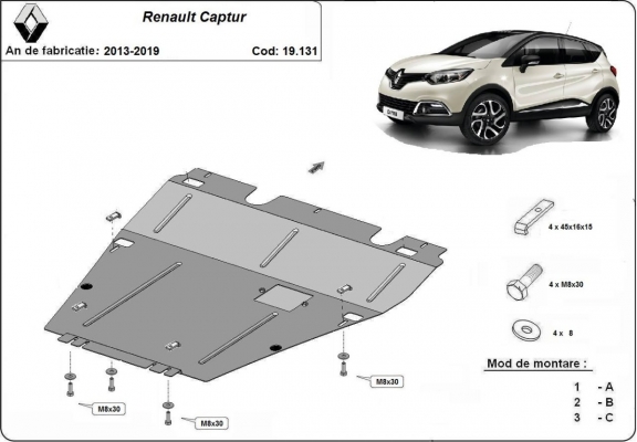 Acél motor, kapcsolószekrény védőlemez Renault Captur