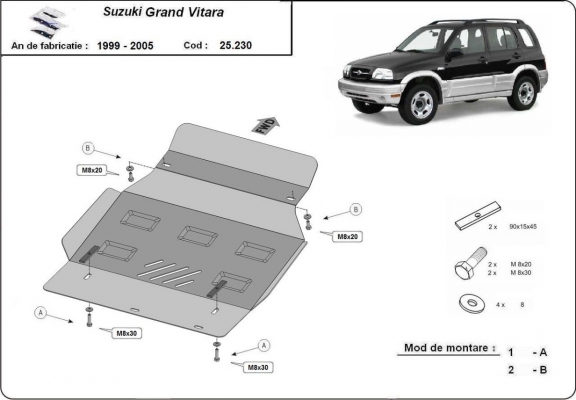 Acél motor, hűtő védőlemez Suzuki Grand Vitara
