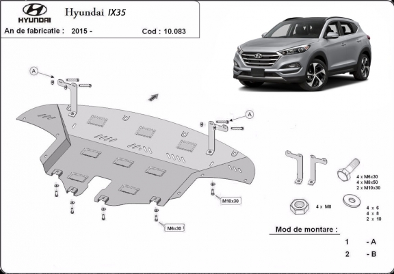 Acél motor, sebességváltó, hűtő, első lökhárító védőlemez Hyundai IX35