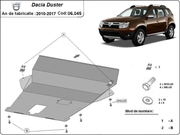 Acél motor, sebességváltó, hűtő, első lökhárító védőlemez Dacia Duster - 2,5 mm