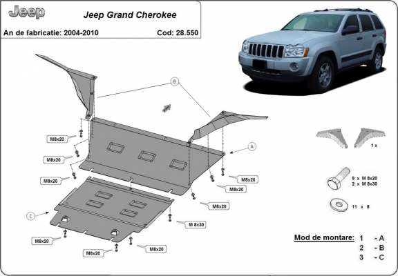 Acél motor, hűtő védőlemez Jeep Grand Cherokee