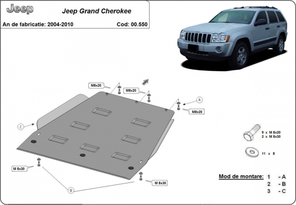 Acél kapcsolószekrény védőlemez Jeep Grand Cherokee