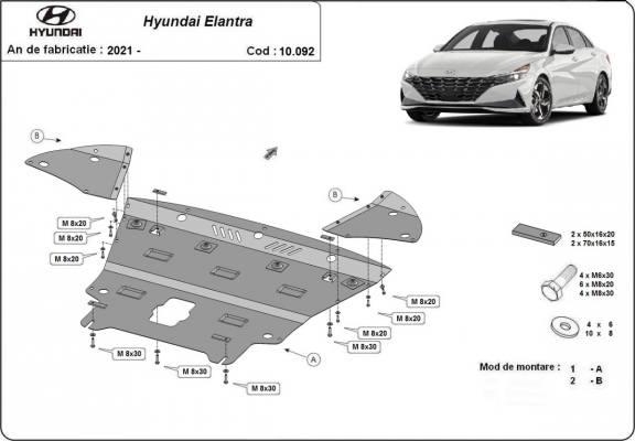 Acél motor, sebességváltó, hűtő, első lökhárító védőlemez Hyundai Elantra