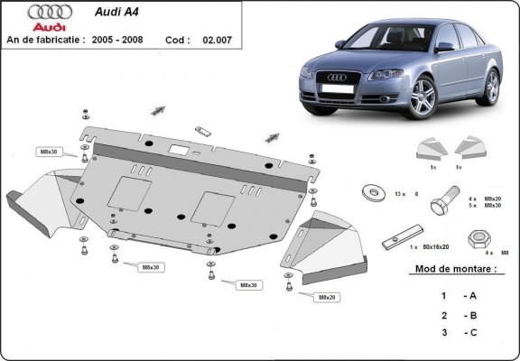 Acél motor, hűtő védőlemez Audi A4 B7 All Road