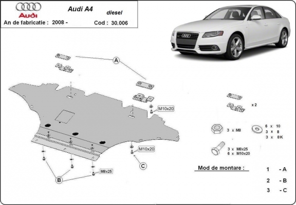 Acél motor, hűtő védőlemez Audi A4 B8 All Road
