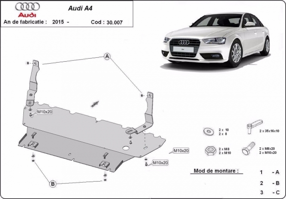 Acél motor, hűtő védőlemez Audi A4 B9 All Road