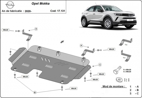 Acél motor, kapcsolószekrény, hűtő védőlemez Opel Mokka