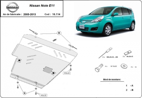Acél motor, kapcsolószekrény védőlemez Nissan Note