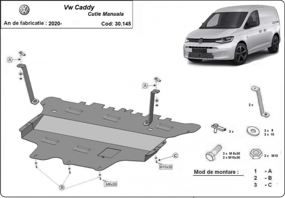 Acél motor, sebességváltó, hűtő, első lökhárító védőlemez VW Caddy