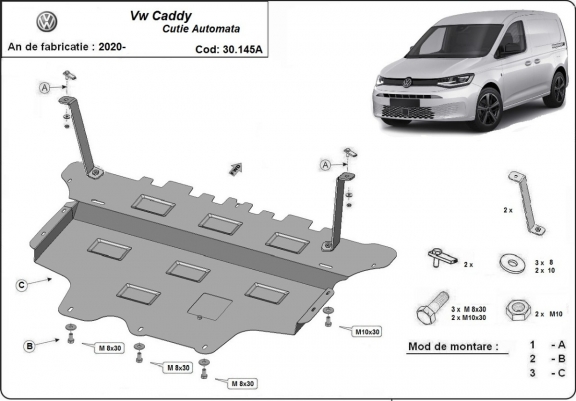 Acél motor, sebességváltó, hűtő, első lökhárító védőlemez VW Caddy
