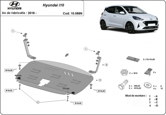 Acél motor, kapcsolószekrény, hűtő védőlemez Hyundai i10