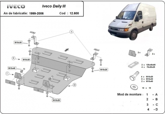 Acél motor, hűtő védőlemez Iveco Daily